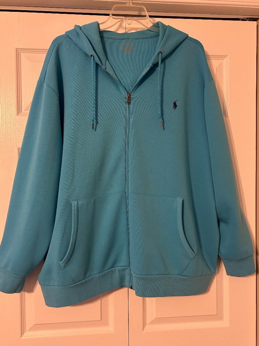 Mens POLO RALPH LAUREN Sz 3XB Blue Zipper Hoodie with Logo & Pockets